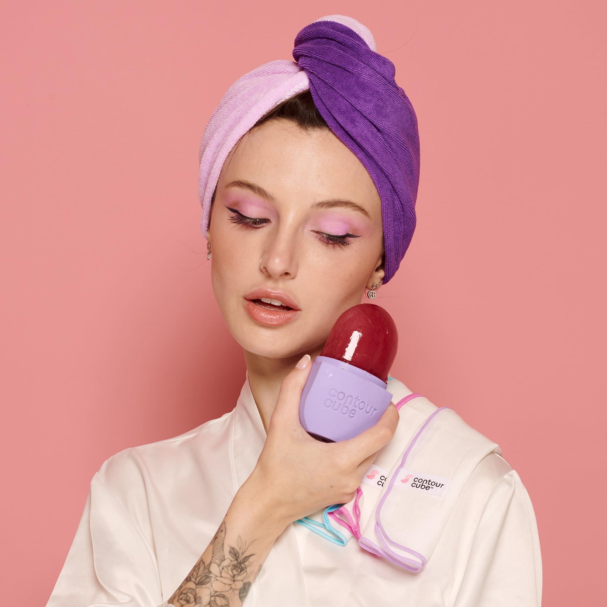 Contour Cube Contour Cube Original - Ice Roller for Sculpting & De-Puffing - Face Ice Roller & Massager with BPA-Free Silicone - Ice Mold for Face - Skin Care Tools for Daily Skincare (180ml) - Violet