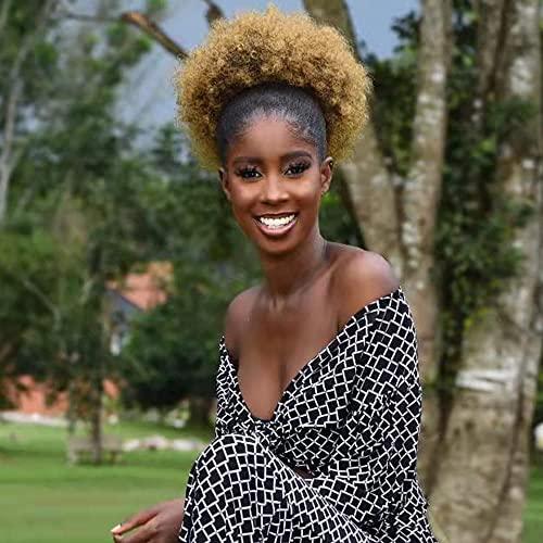 Melanair Melanair Afro Synthetic Puff Drawstring Ponytail Short Kinky Curly Hair Ponytail Hair Extensions with 2 Clips (T27#)