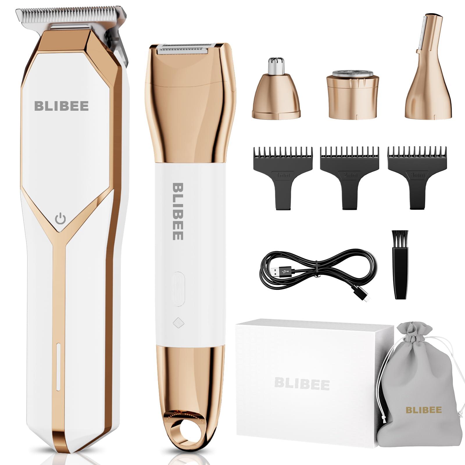 BLIBEE BLIBEE Bikini Trimmer & Hair Clippers for Women - Waterproof Electric Razor and 4 in 1 Bikini Shaver Set, Deluxe Hair Trimmer, Wet/Dry Body Shaver for Nose Eyebrows Beard Pubic Hair, White