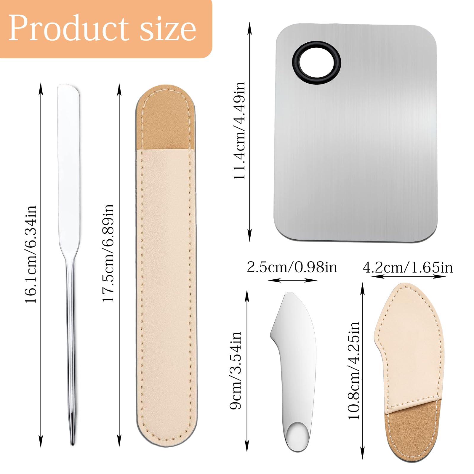 Huakaile 3 Pcs Makeup Foundation Spatula Spoon Tool Set, Make Up Mixing Palette Tray, Stainless Steel Skin Care Spatula, Cosmetic Scoop Scraper for Skincare Face Eye Cream (Silver)