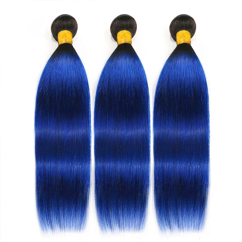 Lagalaga Lagalaga Straight T1B Blue Human Hair Bundles Unprocessed Brazilian Virgin Hair Bundles T1B Blue Human Hair Quick Weave Hair Extension