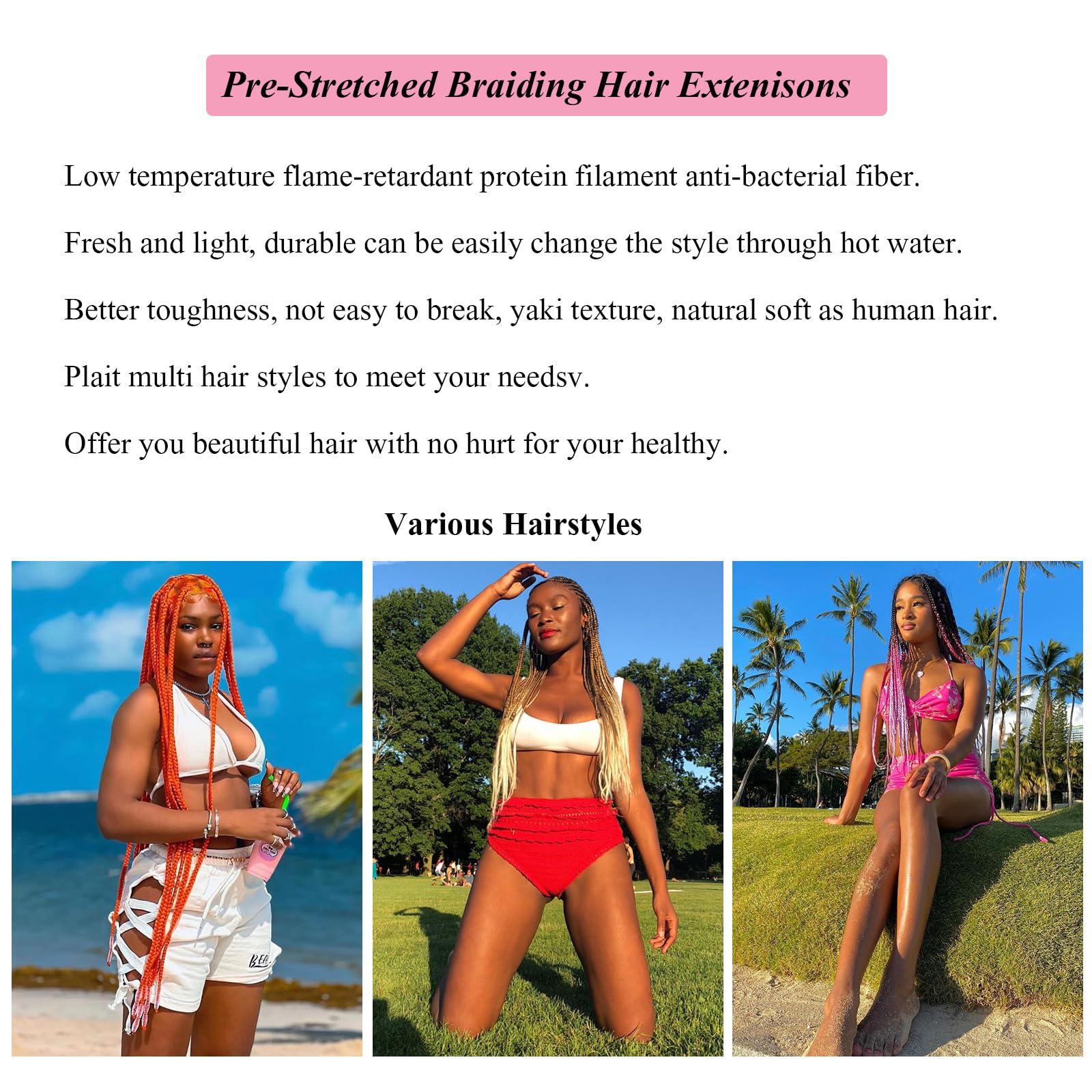 UPruyo UPruyo Pink Ombre Braiding Hair Pre Stretched Kanekalon Mixed 1b Pink Braiding Hair Extensions for Braiding Box Braids Knotless Prestretched Braiding Hair Ombre 26 inch