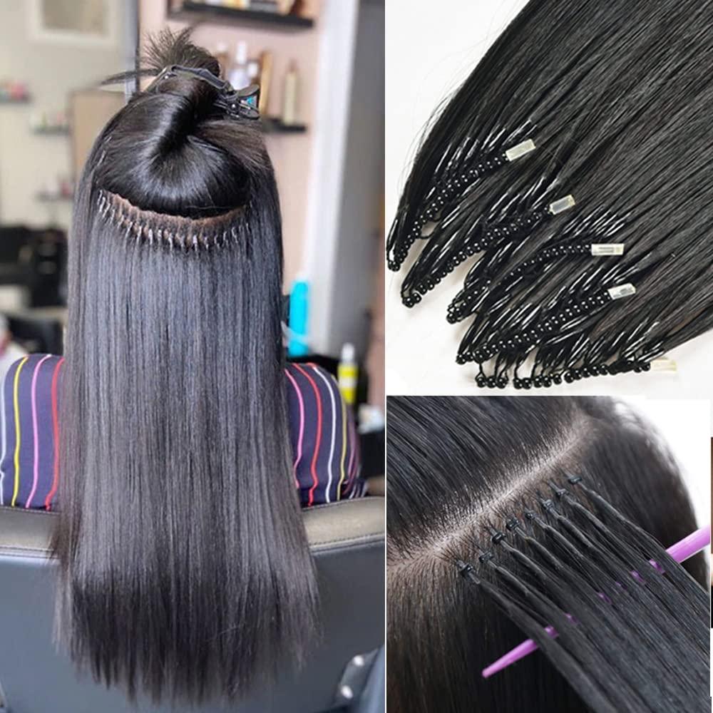 Queen Hair Queen Hair Products 8D Silicone Nano Ring 100% Human Hair Micro Links Micro beads Hair extension Invisible Mini Silicon Beads Easy to Install (26inches, 8D Silicone Nano Ring)