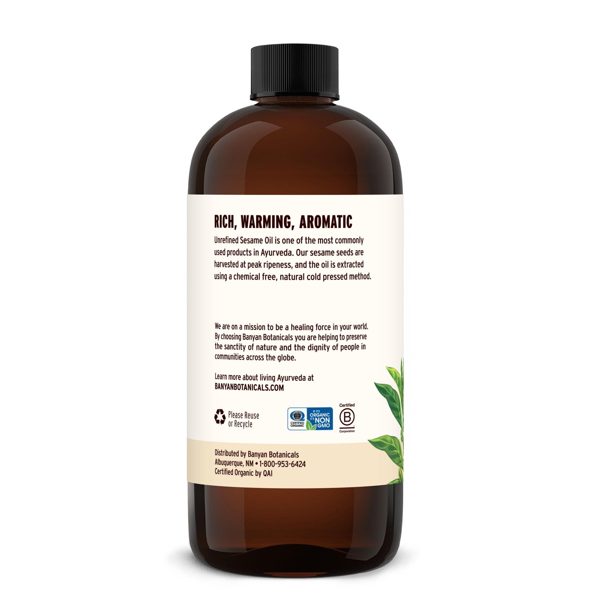 Banyan Botanicals Banyan Botanicals Sesame Oil  Organic & Unrefined Ayurvedic Oil for Skin, Hair, Oil Pulling & More  Multiple Sizes  16oz.  Non GMO Sustainably Sourced Vegan