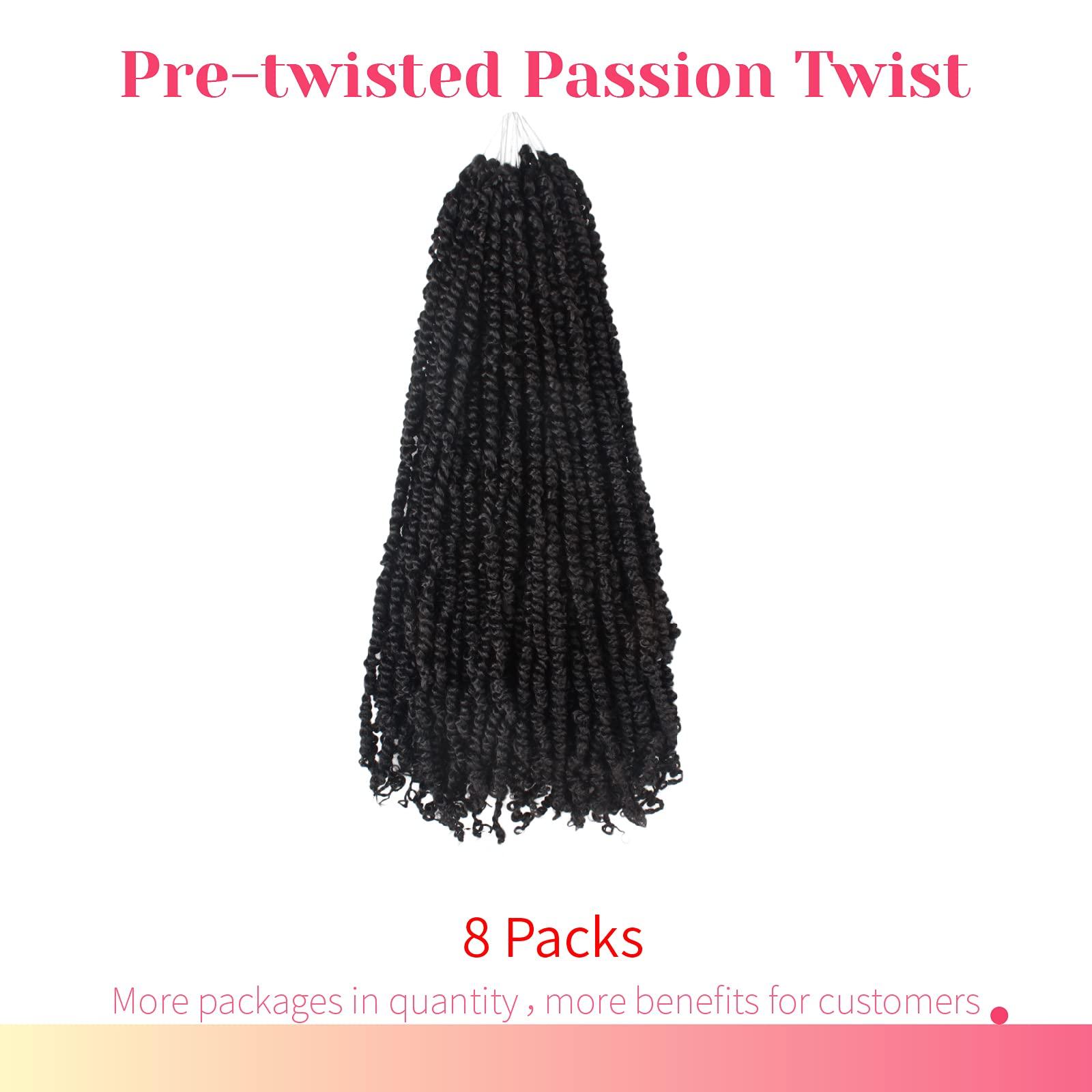 BOHOBABE The BOHOBABE Pre-twisted Passion Twist Crochet Hair 18 Inch Long Pre-looped Crochet Passion Twist Braiding Hair 8 Packs Soft Bohemian Twists (1B)