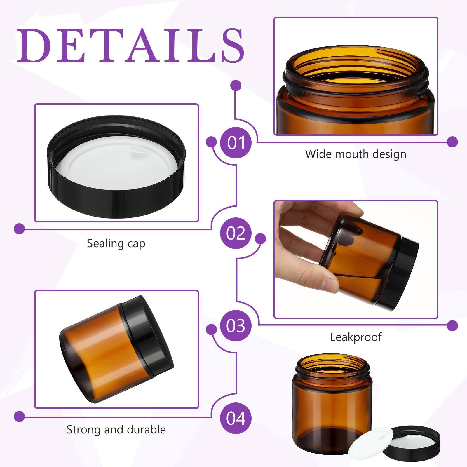 kymqlyw 50 Pcs 4 oz Amber Glass Jars with Black Lids Leakproof Round Airtight Jars Empty Cosmetic Jars with Inner Liners Lid for Candle Making Storing Lotions Spice Powder Liquid Sample Makeup (Black,Amber)