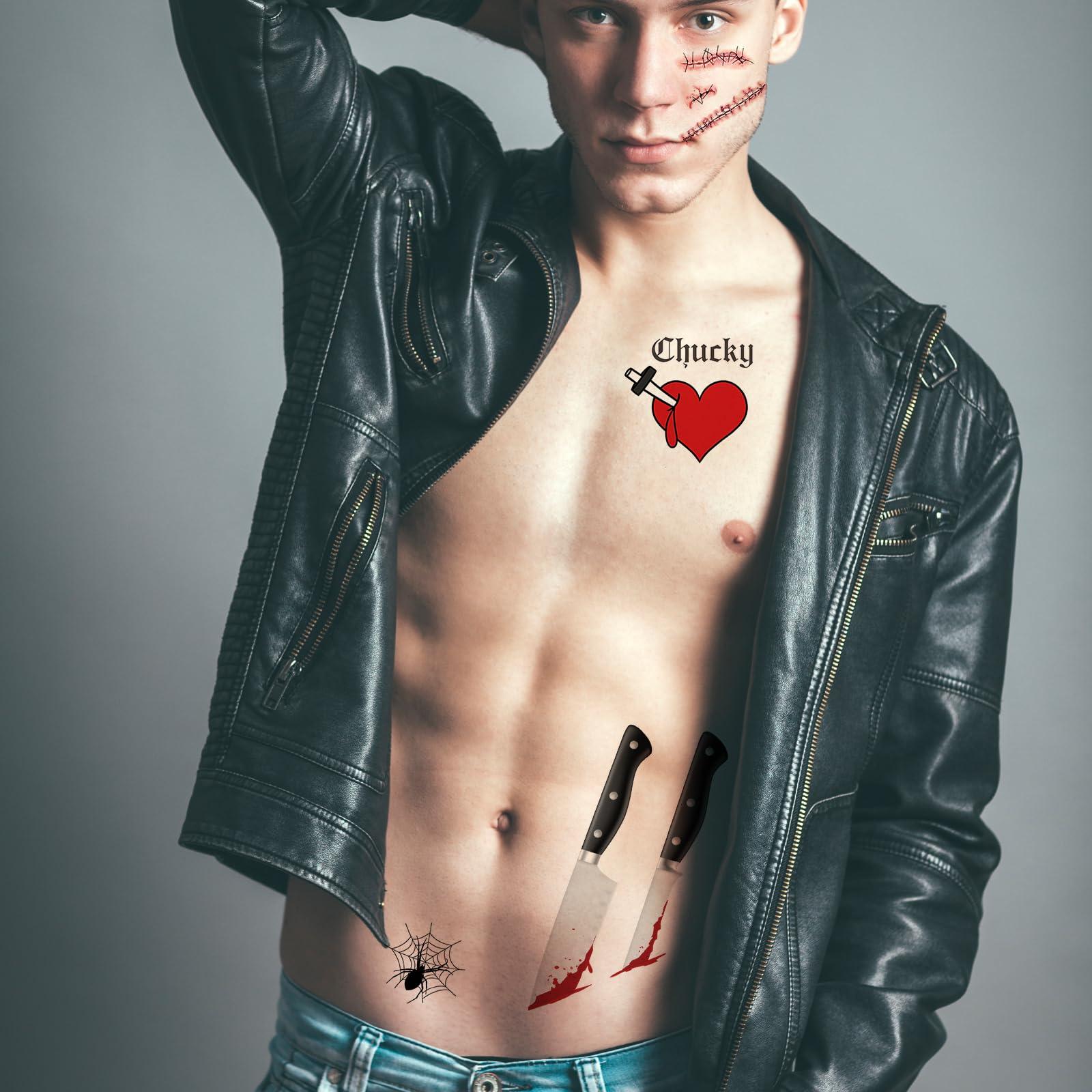 Zomme 86+ PCS Bride of Chucky Tattoos, 3 Styles Chucky Tattoos and Tiffany Tattoos, Fake Scar Spider Tattoo for Halloween, Perfect for Tiffany Costume Bride of Chucky or Halloween Temporary Tattoos Cosplay