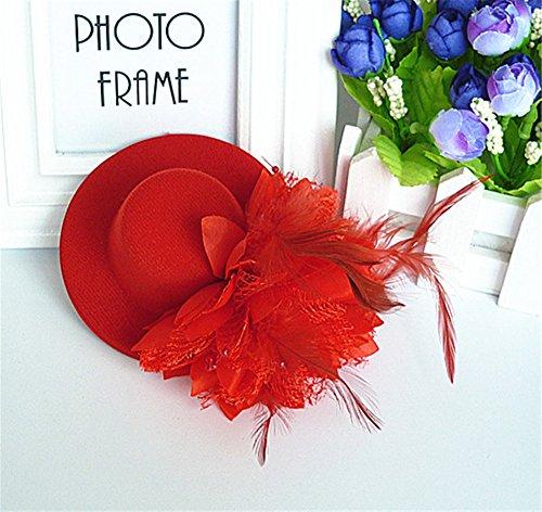 Aimeely Aimeely Elegant Girls Children Feather Flower Hat Veil Convenience Headpieces with Clip Red