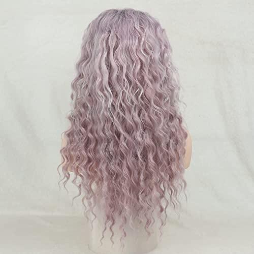 Fencca Fencca Purple Wig Long Curly Wigs for Women Ombre Purple Wavy Curly Synthetic Wig Free Part Natural Looking Wig