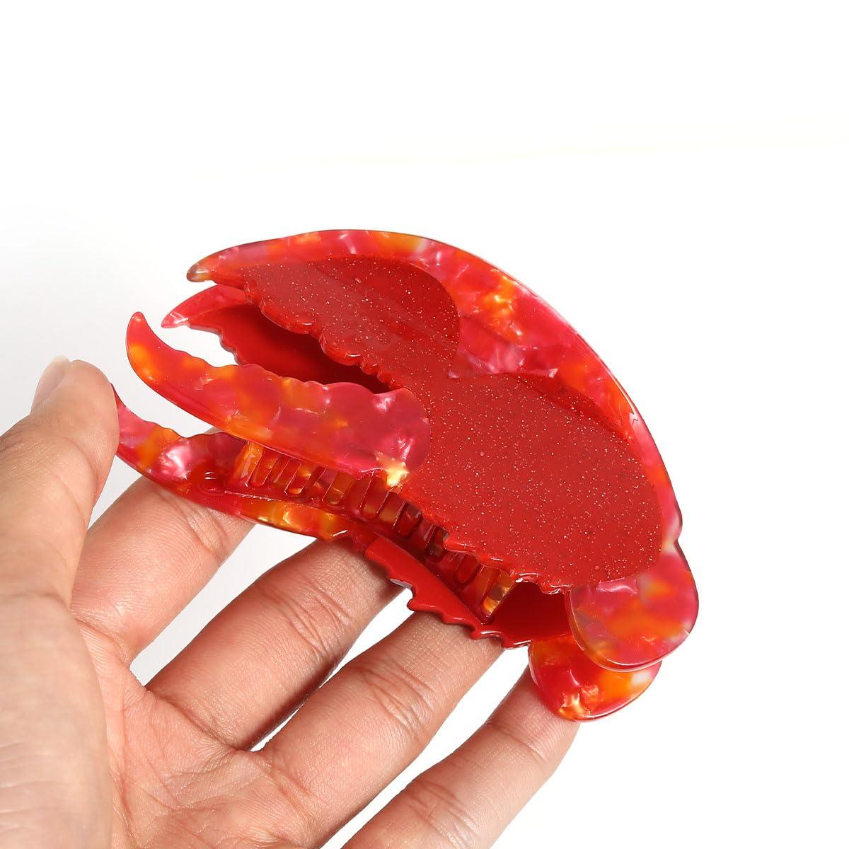 PERSONFUN Lobster Claw Clip,Funny Red Lobster Pincers Hair Clip,Acetate Hair Clips,Small Claw Clips for Women Ocean Animal Cute Hair Clip Big Claw Clip