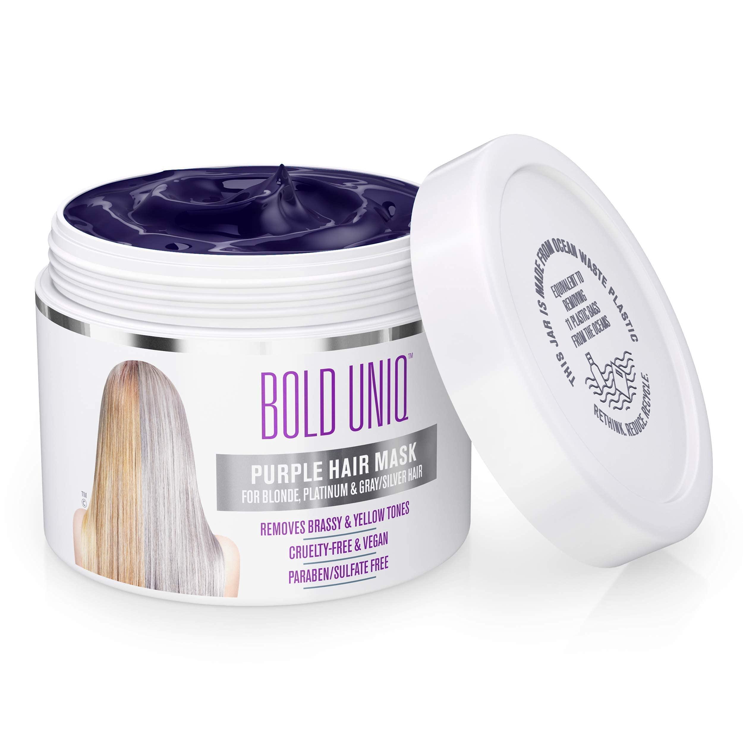 BOLD UNIQ Bold Uniq Purple Shampoo, Conditioner & Mask Bundle. Eliminates Brassy Yellow tones. Lightens Blonde, Platinum, Ash, Silver & Grays. Paraben & Sulfate Free. Vegan & Cruelty Free.