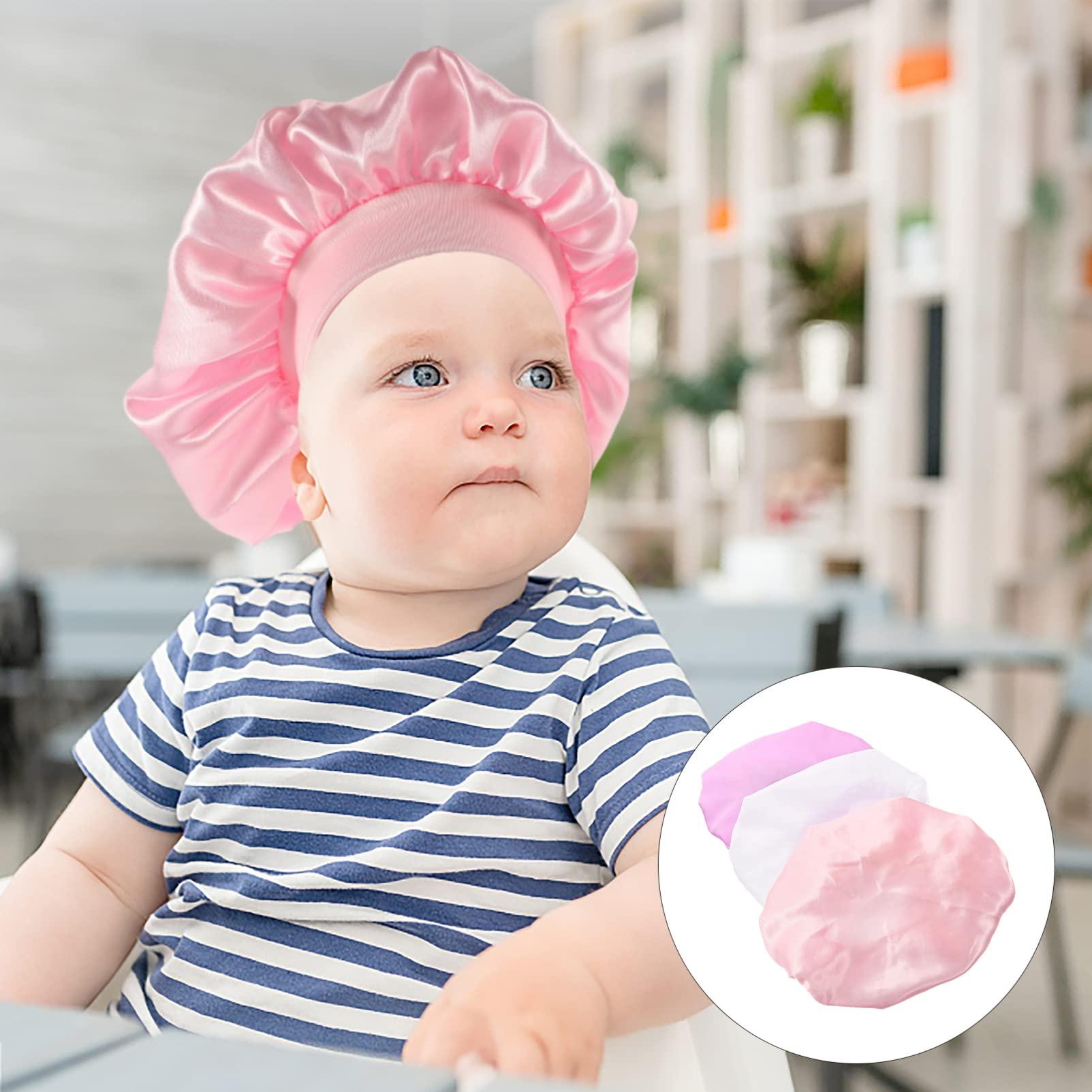 FOMIYES FOMIYES 3pcs Children\'s Shower Cap Baby Shower Hat Kids Sleep Cap Sleeping Hat Baby Hair Wrap Skull Cap Kids Bath Hats Satin Hair Bonnet Girl Bows Bowknot Bath Cap Elastic Fabric