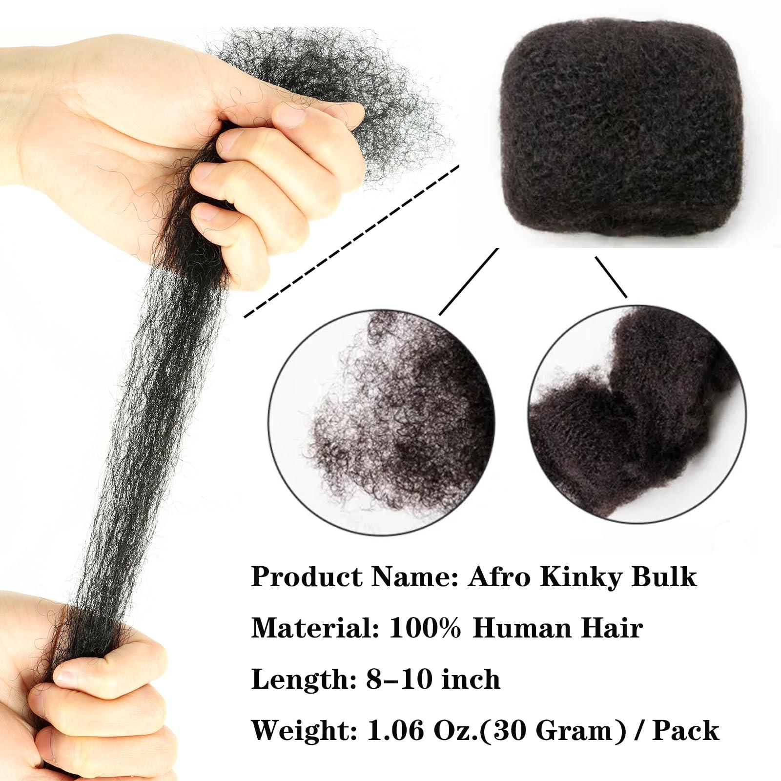 Vligcor Afro Kinkys Bulk Human Hair for Dreadlock Extensions 8 Inches 30 Gram Natural Black Loc Repair Afro Kinky Braiding Human Hair for Locs (8 Inch 2 Bundles/Package)