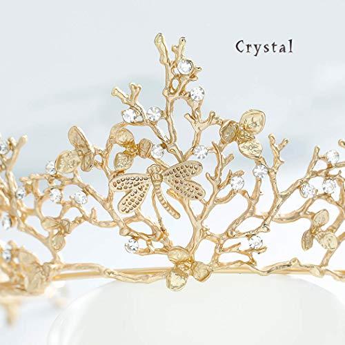 Fairyu Fairyu Baroque Vintage Gold Bride Crown and Tiara Crystal Bridal Wedding Tiaras Dragonfly Hair Accessories for Women and Girls