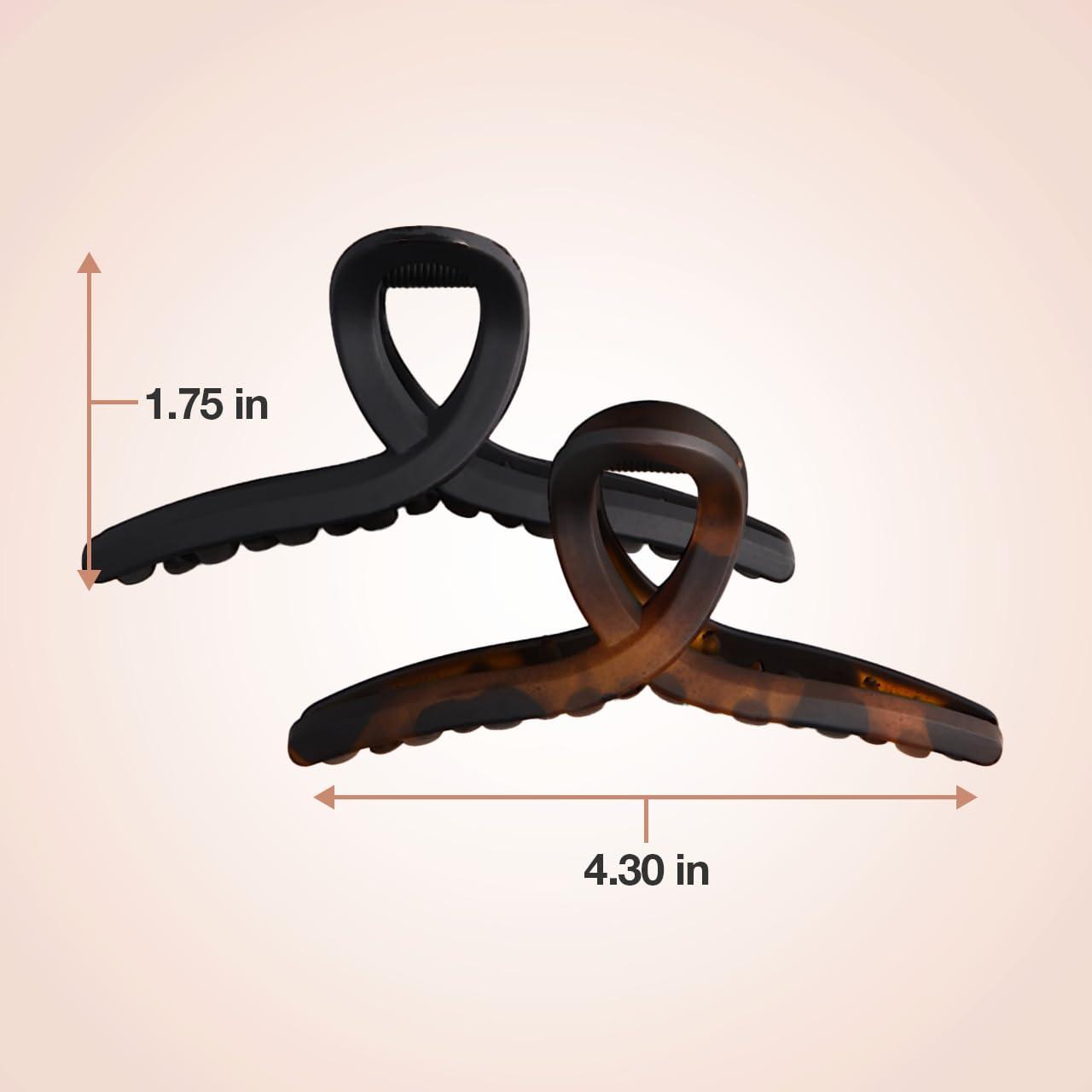 Kitsch Kitsch Large Hair Clips for Women - Jumbo Loop Hair Claw Clips for Thick Hair | Big Hair Clip & Claw Clip for Teen Girls | Stylish Banana Clip | Hair Styling Accessories (2pc Tortoise&Black)