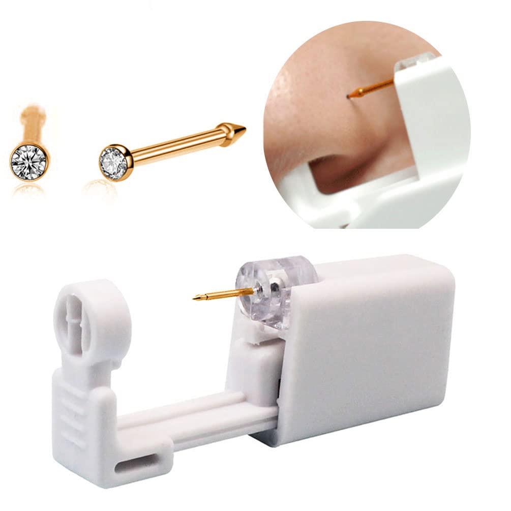 SLVIEKAE Nose Piercing Kit, Nose Pierce Kit Nose Piercing Gun Self Nose Piercing Gun Kit Nose Piercing Gun Kit Tool (Gold)
