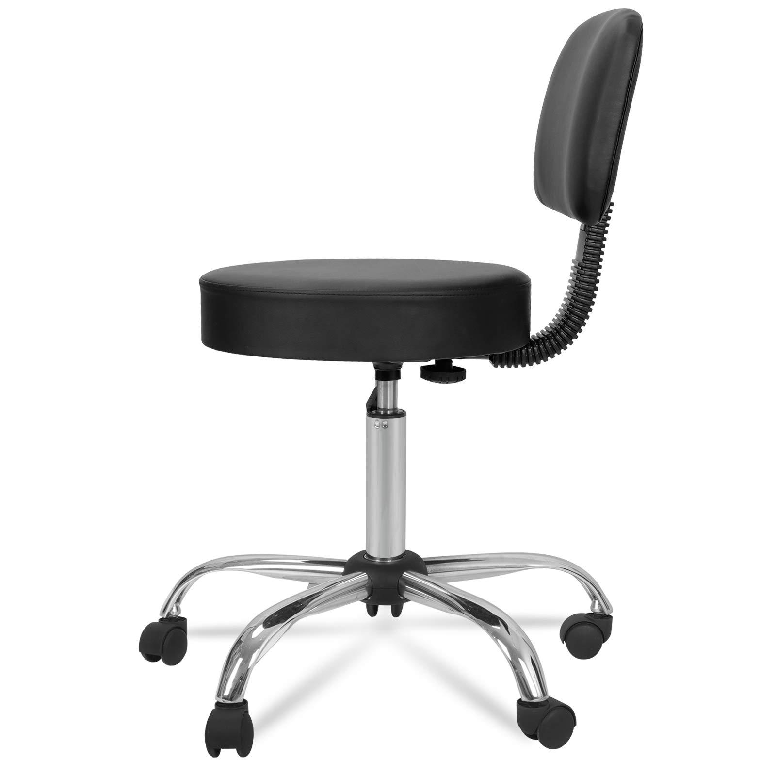 ZenStyle Adjustable Salon Stool Hydraulic Rolling Stools Tattoo Massage Medical Drafting Spa Swivel Chair with Backrest,Black (3 Pcs)