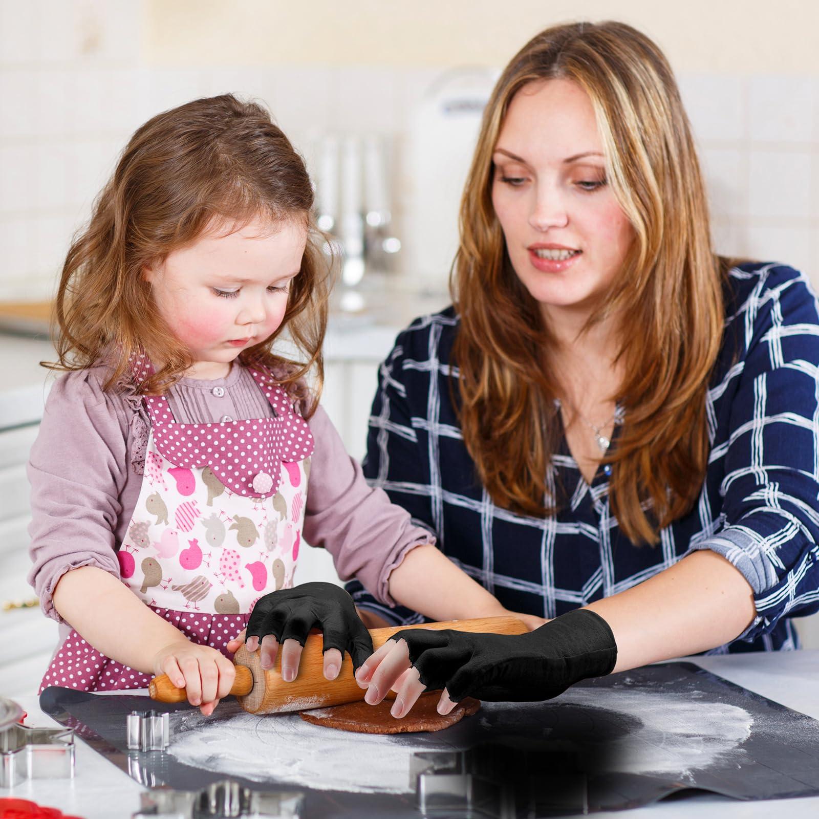 Geyoga Geyoga 6 Pairs Fingerless Moisturizing Gloves Eczema Cotton Gloves for Adults Half Finger Touchscreen Lotion Overnight Dry Hands for Women Sleeping(Black)