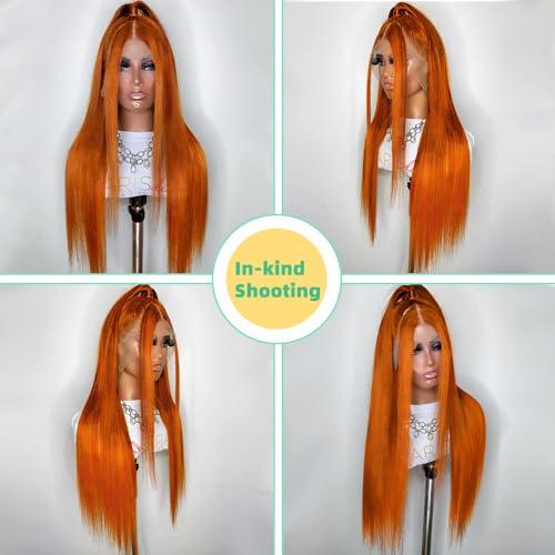 Azkiu Ginger Orange Lace Front Wigs Human Hair Straight Lace Front Wig 13x4 Hd Frontal Wigs Human Hair Pre Plucked With Baby Hair Ginger Wig Human Hair Lace Front Wigs for Black Women 150% Density 20Inch