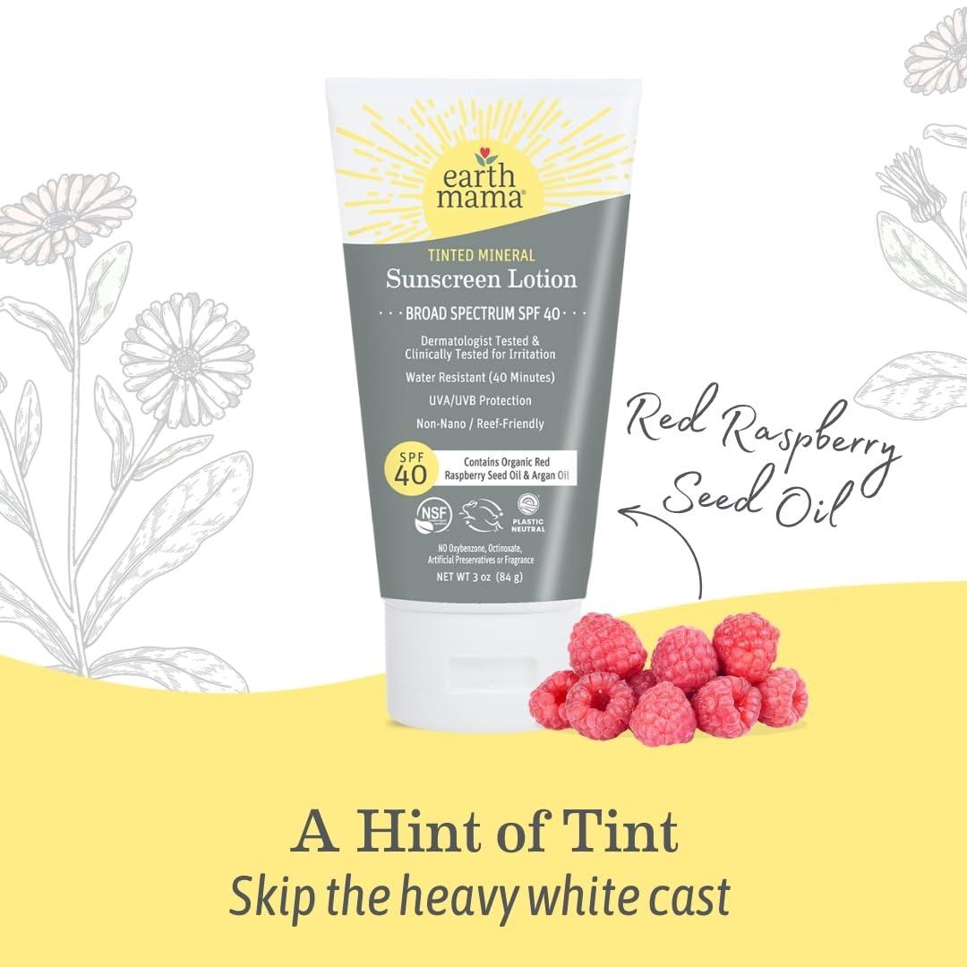 Earth Mama Earth Mama Tinted Mineral Sunscreen Lotion SPF 40, Contains Organic Argan and Red Raspberry Seed Oil, 3-Ounces, 2-Pack