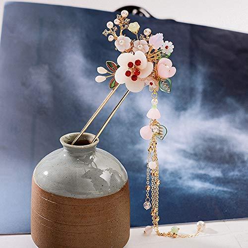 CHXIHome Classical Style Ancient Retro Hairpin Clip, Hanfu Tassel, Exquisite Vintage Headdress Jewelry Set, Hair Comb Ear Clips Set Pearls Tassels (A)