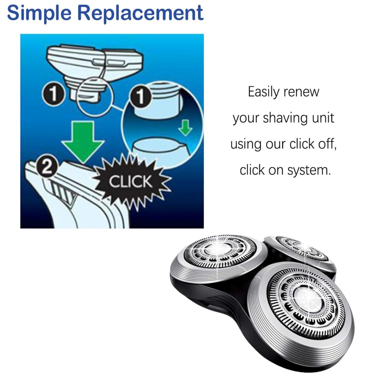 Ruixin SH90 Replacement Rotary Heads for Philips Norelco Series 9000, New Version Replacement Shaver Head with double precision blades for Series S900, S8000