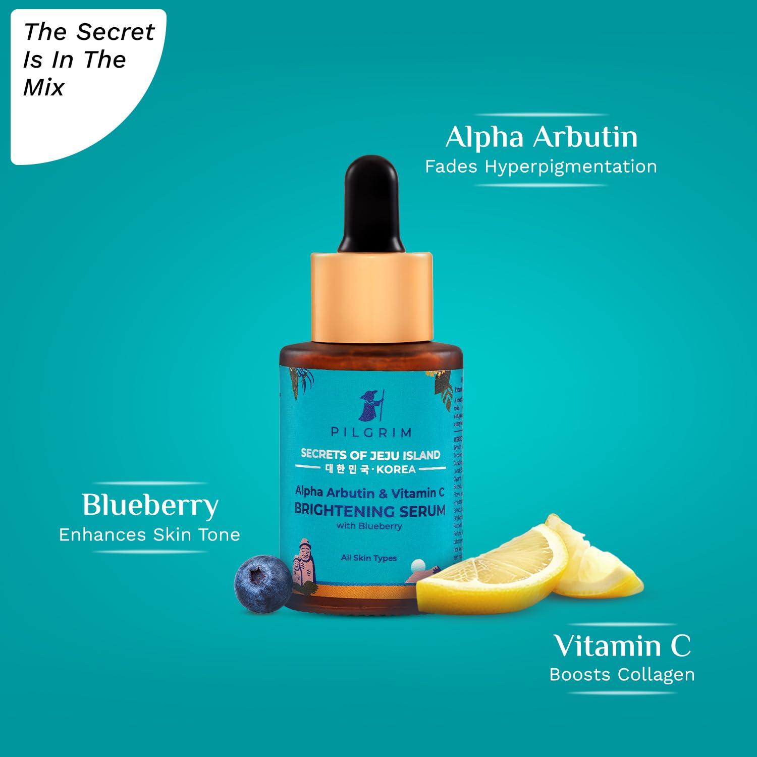 Pilgrim Pilgrim Korean Vitamin C Face Serum | with 2% Alpha Arbutin & Blueberry | Anti Aging Facial Serum | Reduce Dark Spots | Improves Skin Tone & Texture | 1.01 Fl Oz/30ml
