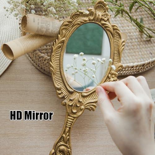 APLUSH APLUSH Gold Oval Vintage Hand Mirror, Wall Mirror Decorative Metal Mirror, Portable Handheld Mirror with Handle(A)