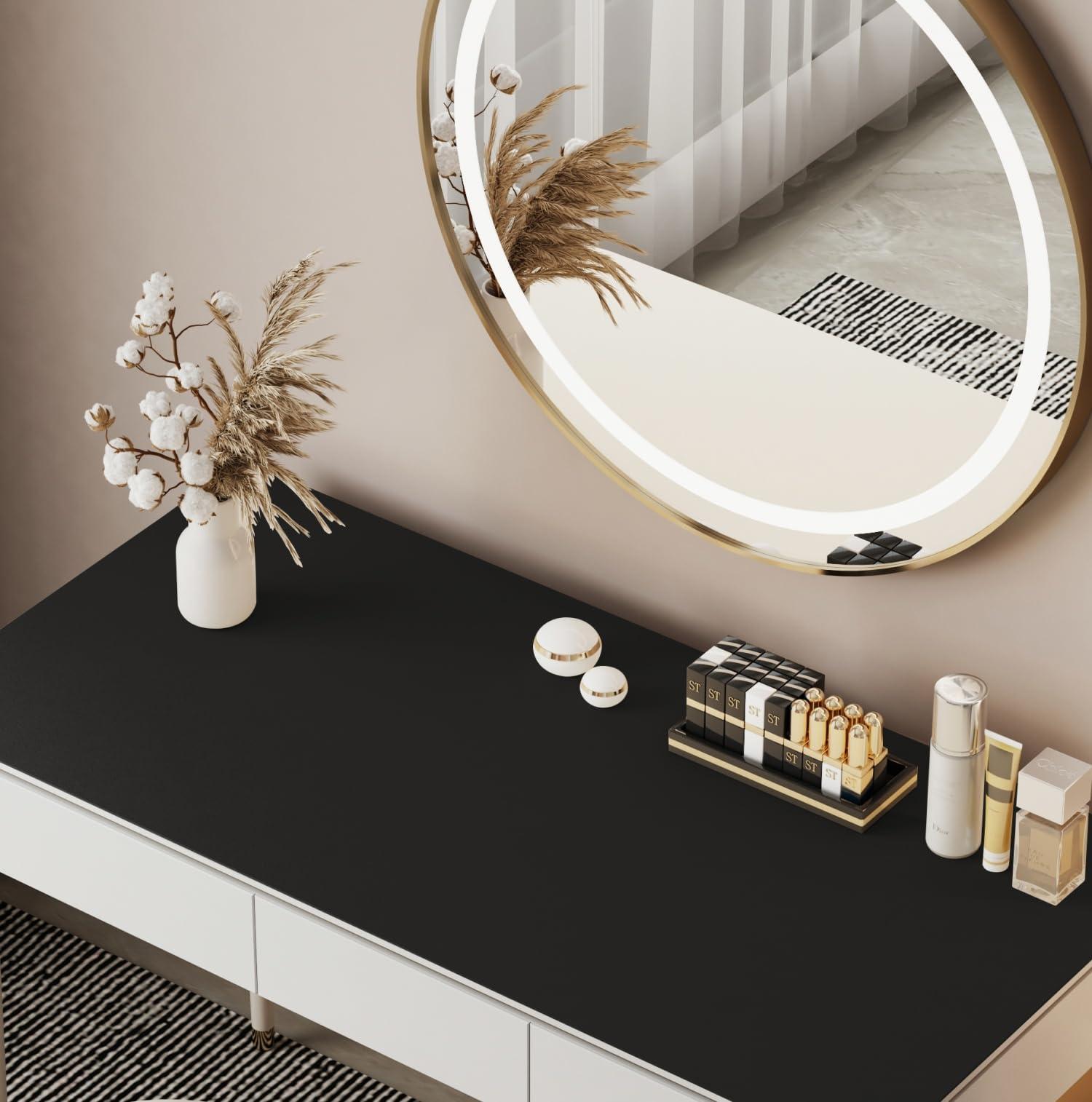 metui 39.37\" * 15.7\" Metui Large Makeup Mat for Vanity Top Protector, Waterproof, Non-Slip Vanity mat.Vanity mat Protector for Makeup,Vanity Protector mat and Dresser Protector top. (Black)