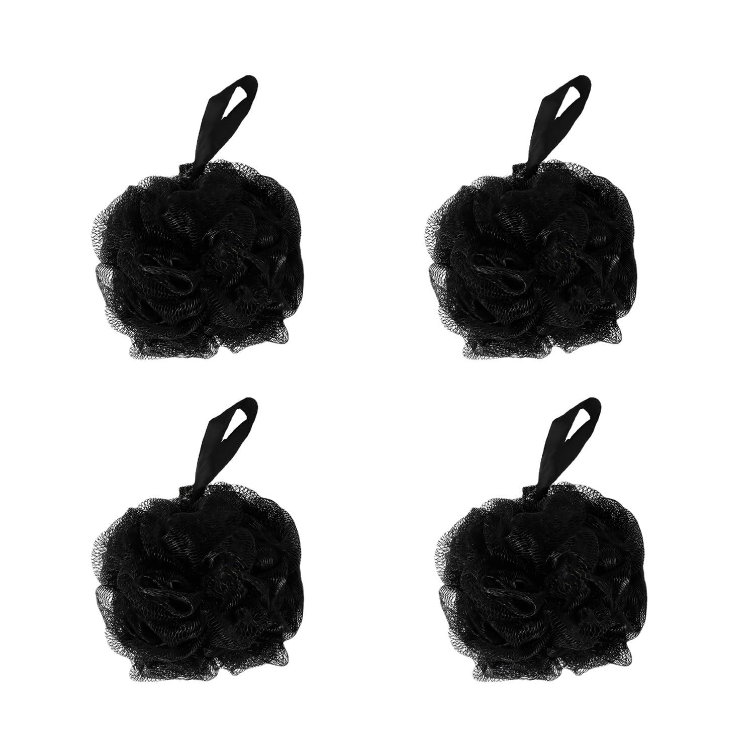 SEVENHEAD SEVENHEAD Bath Sponge Shower Loofahs, Black, 50g/Piece, Mesh Pouf Bath Scrunchies Body Wash Puff(Set of 4)