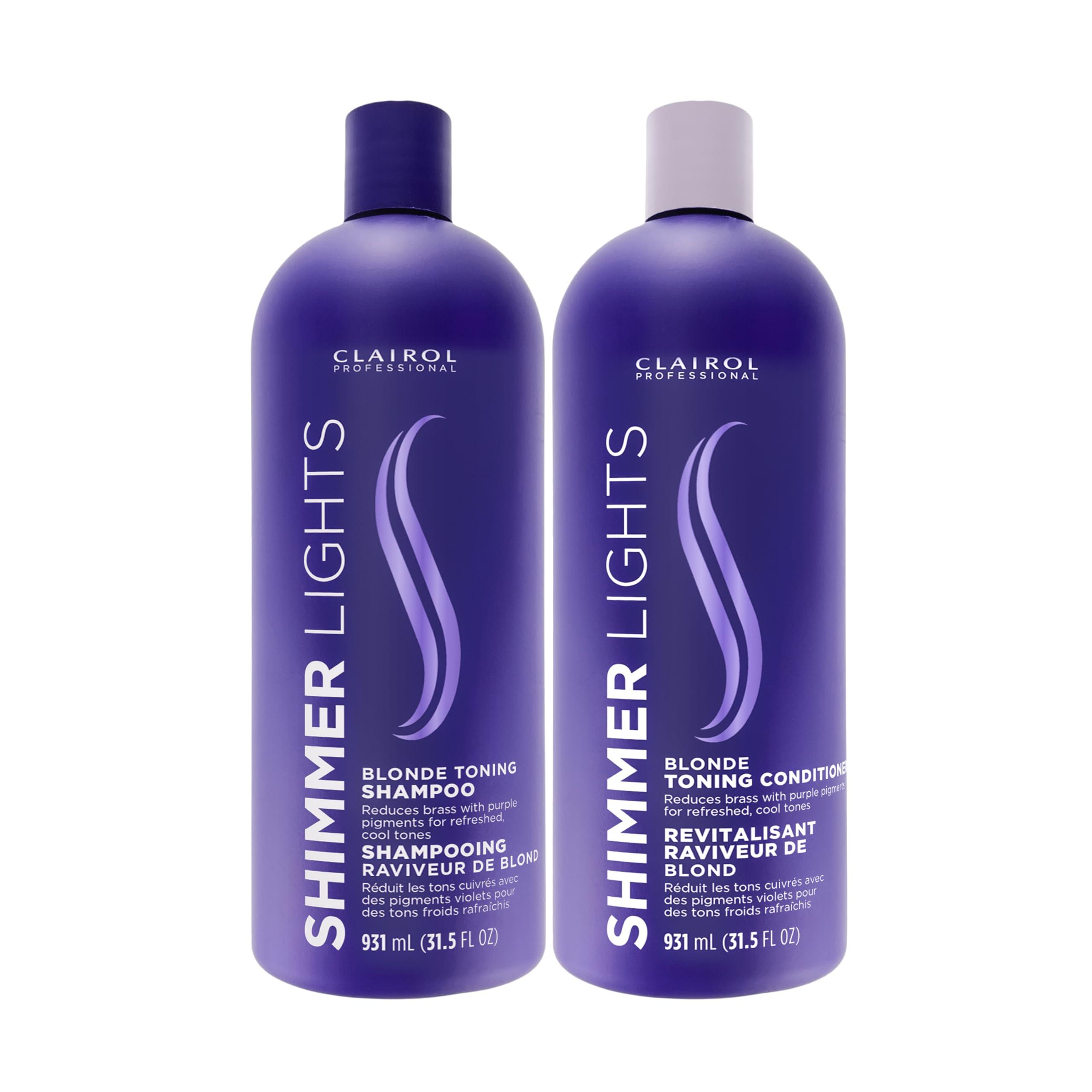 Clairol Professional Clairol Professional Shimmer Lights Shampoo & Conditioner for Neutralizing Brassy Tones with Refreshing Blonde Hair Results, 31.5 fl oz, BUNDLE*