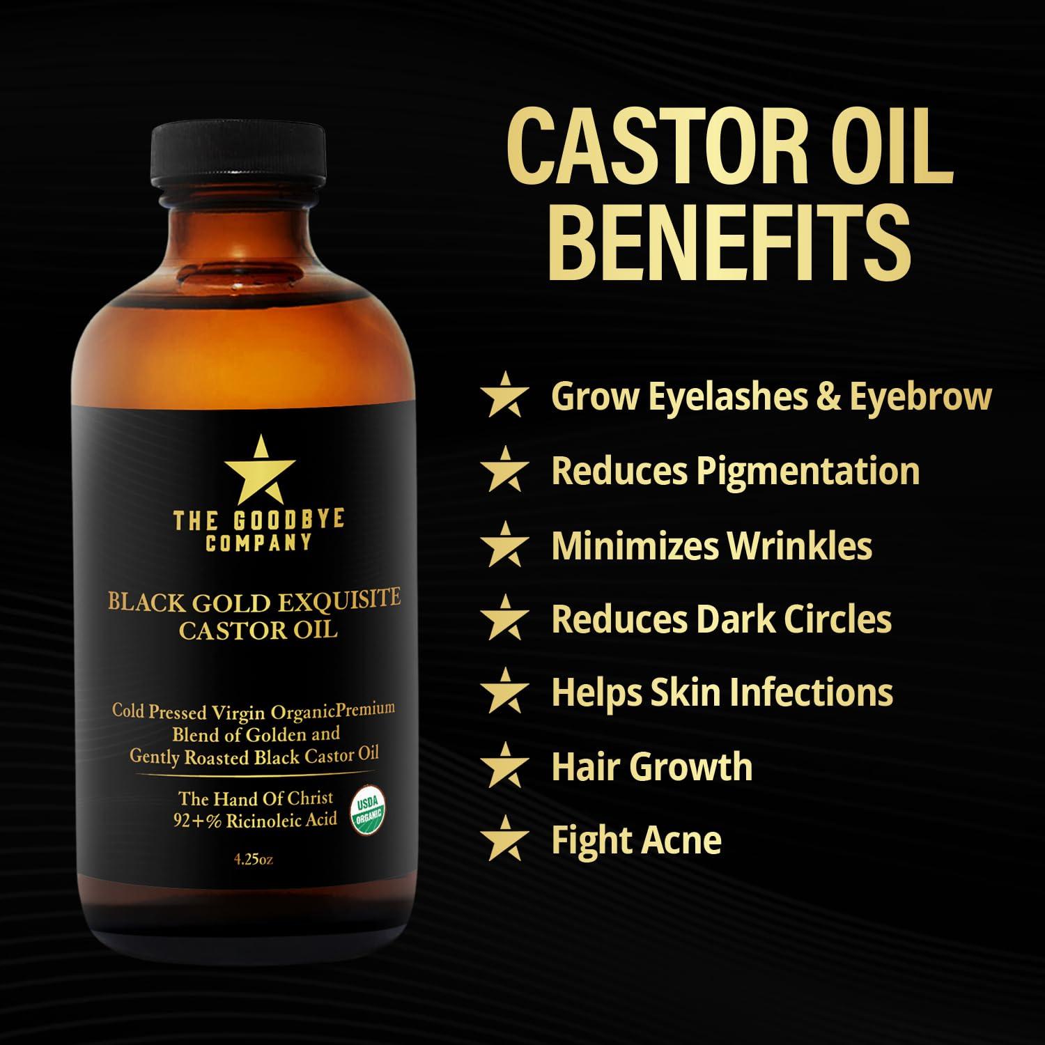 The Goodbye Company The Goodbye Company Jamaican Black & Gold Castor Oil Blend  USDA Organic, Cold-Pressed & Unrefined  Pure Hexane-Free Oil for Hair, Skin, Body, Eyelashes & Eyebrows
