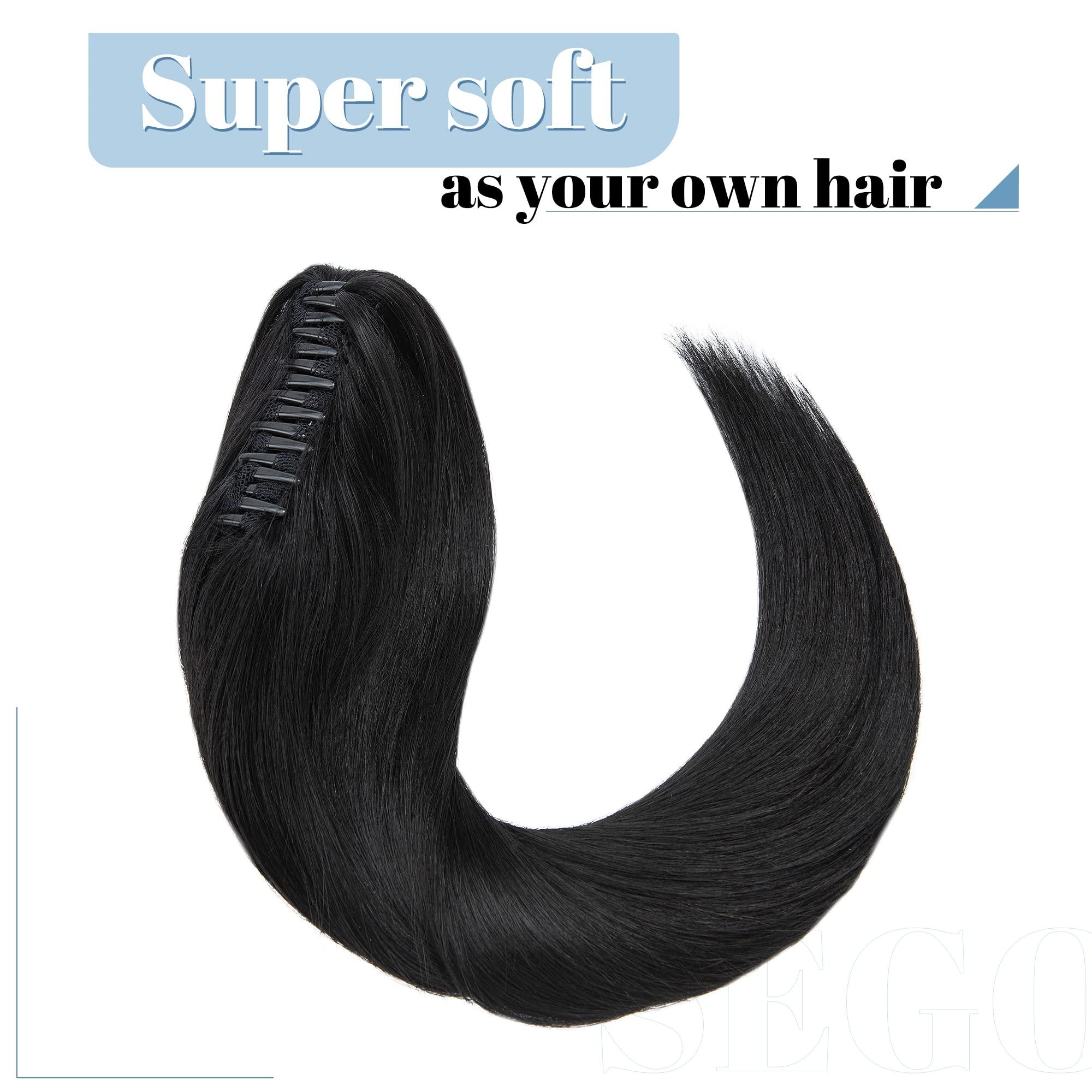 SEGO SEGO Claw Clip Ponytail Extension Human Hair Clip in Ponytail Hair Extensions 100% Real Human Hair Pony Tails Hair Extensions Long Straight For Women Jet Black 18 Inch 115g