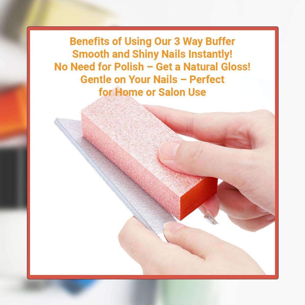 TP PLASTIC TP Plastic 3-Way Nail Buffer Block 80/80/100 Grit Orange Buffing Block for Acrylic, Gel, and Natural Nails Manicure & Pedicure Tool Set (5 Pieces, 3.5\" Long)