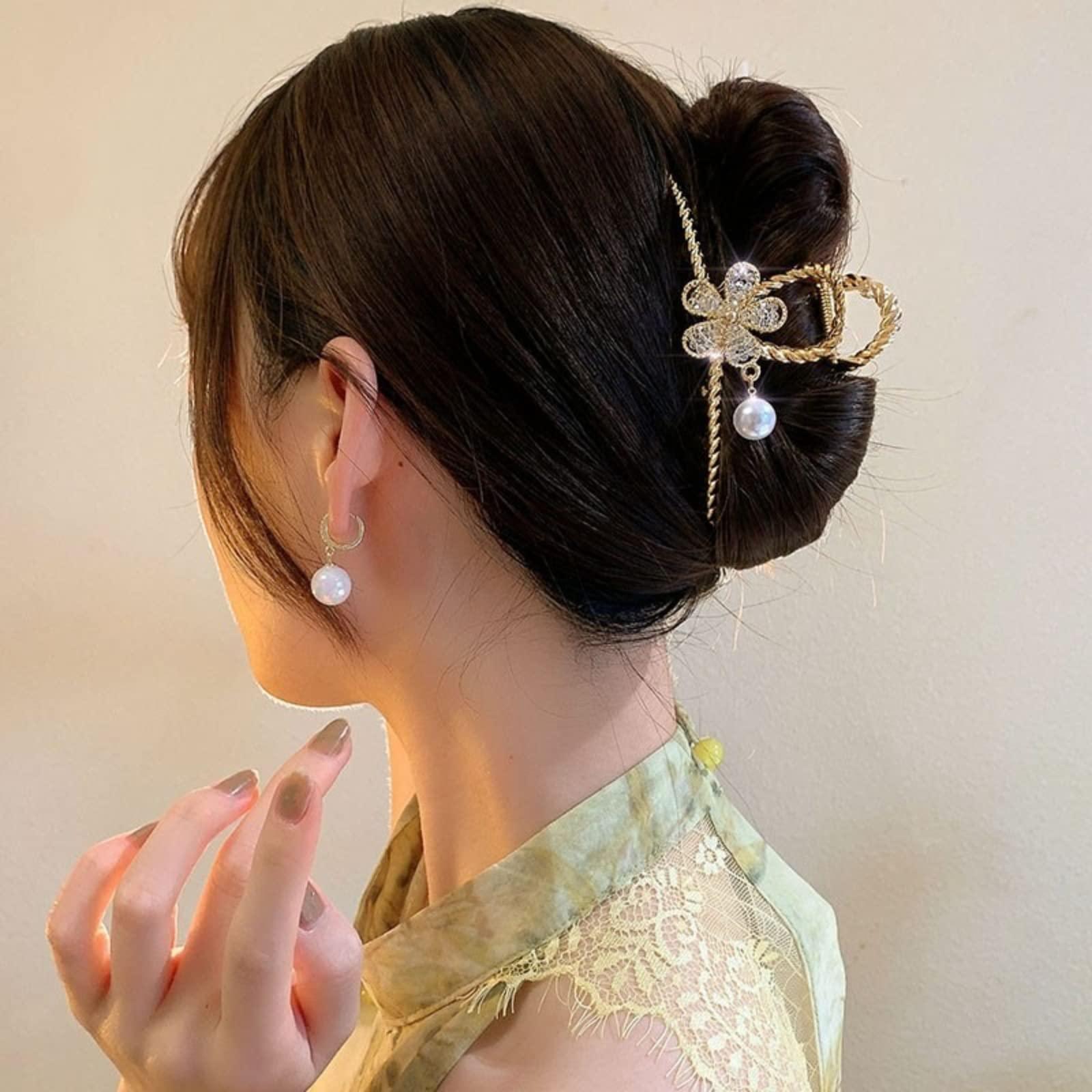 Generic Metal Hair Pins, Flower Large Claw Clip for Thin Hair Beautiful Butterfly Hair Clips Hair Accessories for Girls and Women (Drip flower)