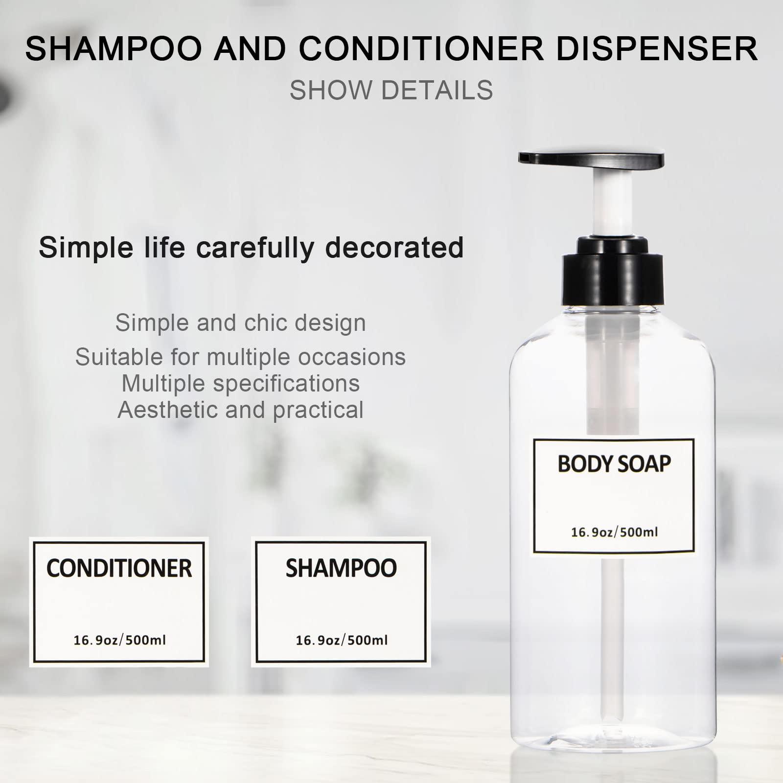 Yeeco Clear Shampoo and Conditioner Bottles,Yeeco Shampoo Pump Bottle Shampoo Bottles Dispenser with Waterproof Labels 16.9oz/500ml 3 Pack for Shampoo and ConditionerBathroom, Kitchen, Hotel