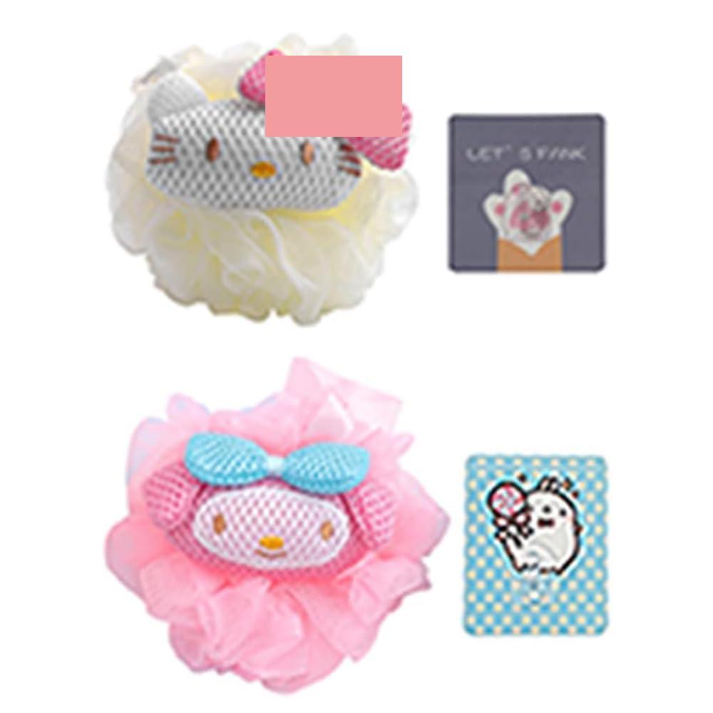 BLUE MONGQI 2 Pack Anime Bath Shower Loofah Sponges Pink Exfoliating Loofah Cute Body Loofah Sponge Womens Cute Shower Loofah Cute Cleaning Sponges Pop Anime Cat Rabbit Cartoon Cleaning Sponges with Hooks Kit