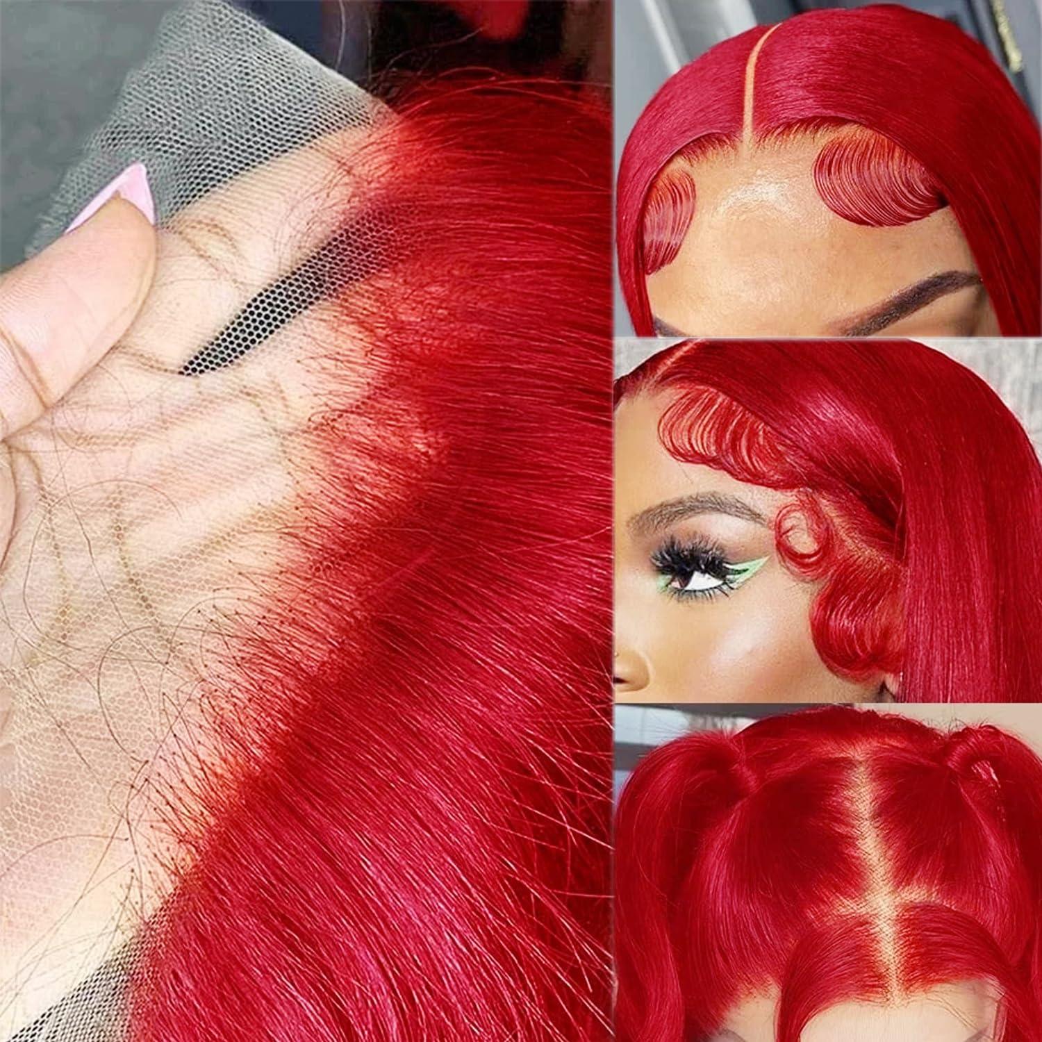 Benafee Red Wig Human Hair 30 Inch 13x4 Red Lace Front Wigs Human Hair 180% Density Deep Parting HD Lace Frontal Wig Human Hair Pre Plucked Colored Wigs Human Hair Bright Red Human Hair Lace Front Wigs