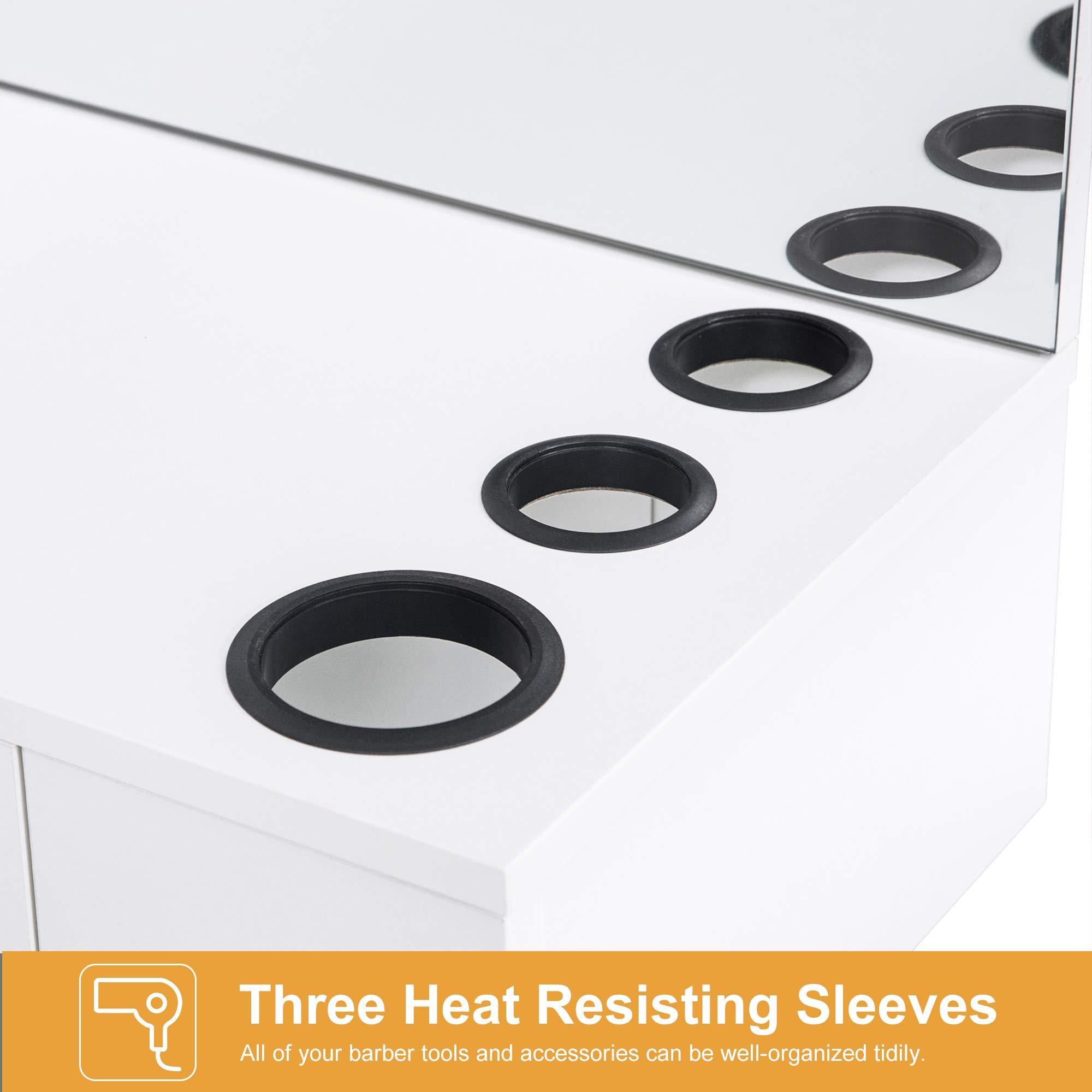 BarberPub BarberPub Wall Mount Hair Styling Salon Station with Mirror Beauty Salon Spa Equipment Set with 3 Hair Dryer Holders 3036 (White)