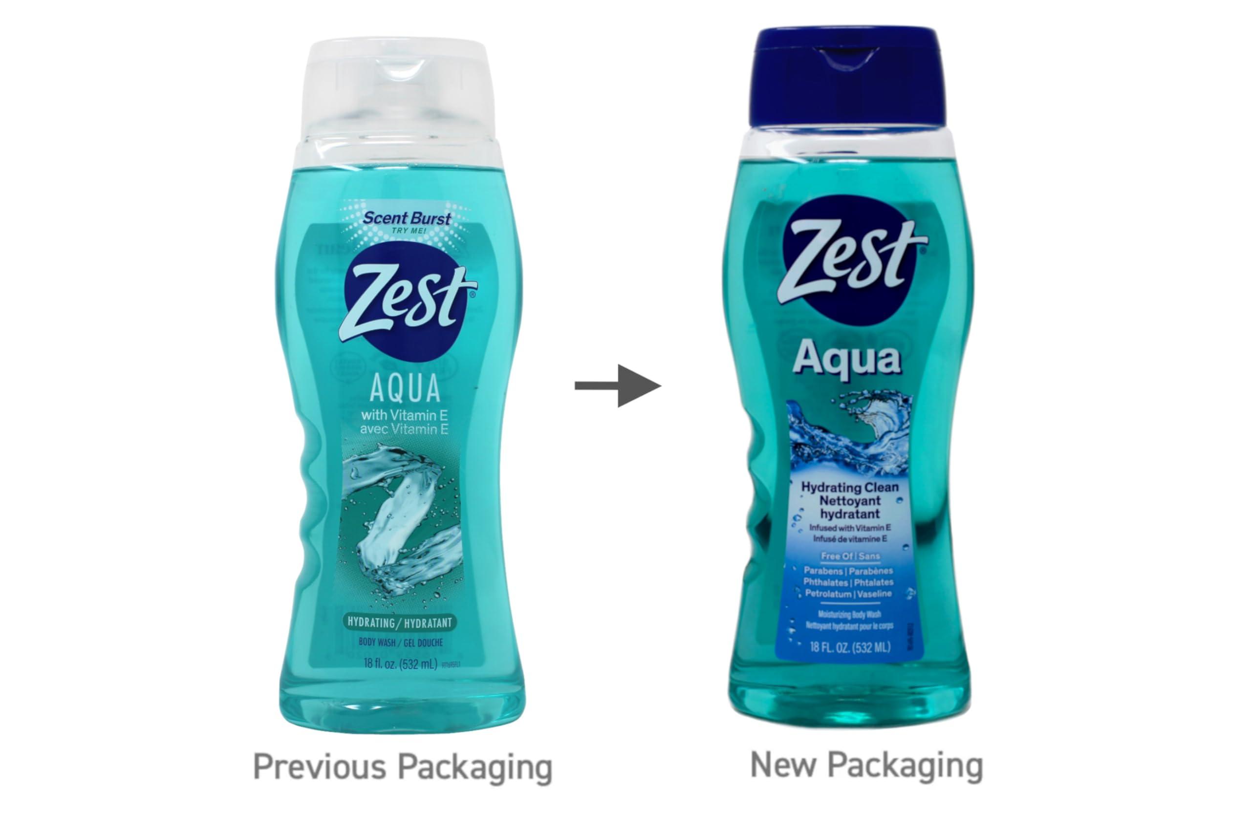 Zest Zest Body Wash Aqua with Vitamin-E Hydrating 18 Ounce (Pack of 3)