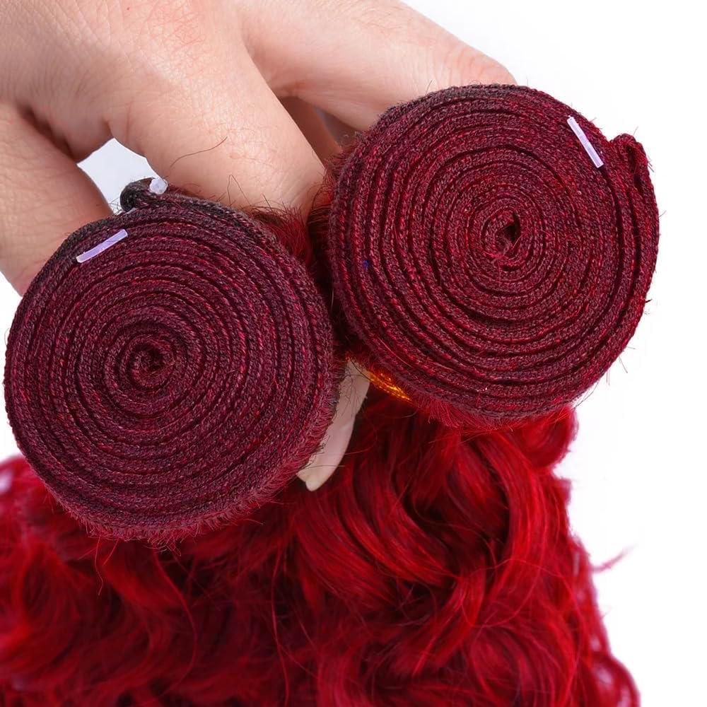 ZevPiul Bright Red Human Hair Bundles Red Deep Wave Bundles 12 14 16 Inch Fire Red Bundles Human Hair 8A Unprocessed Brazilian Virgin Burgundy Deep Wave Bundles Human Hair Extensions