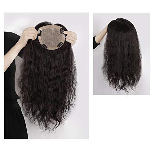 Susanki Real Human Hair Topper Hair Pieces for Women, 4.7"x 4.7" Hand Tied Silk Afro Curly Top Wiglets for Forehead Thinning Hair, Off Black 13.4"