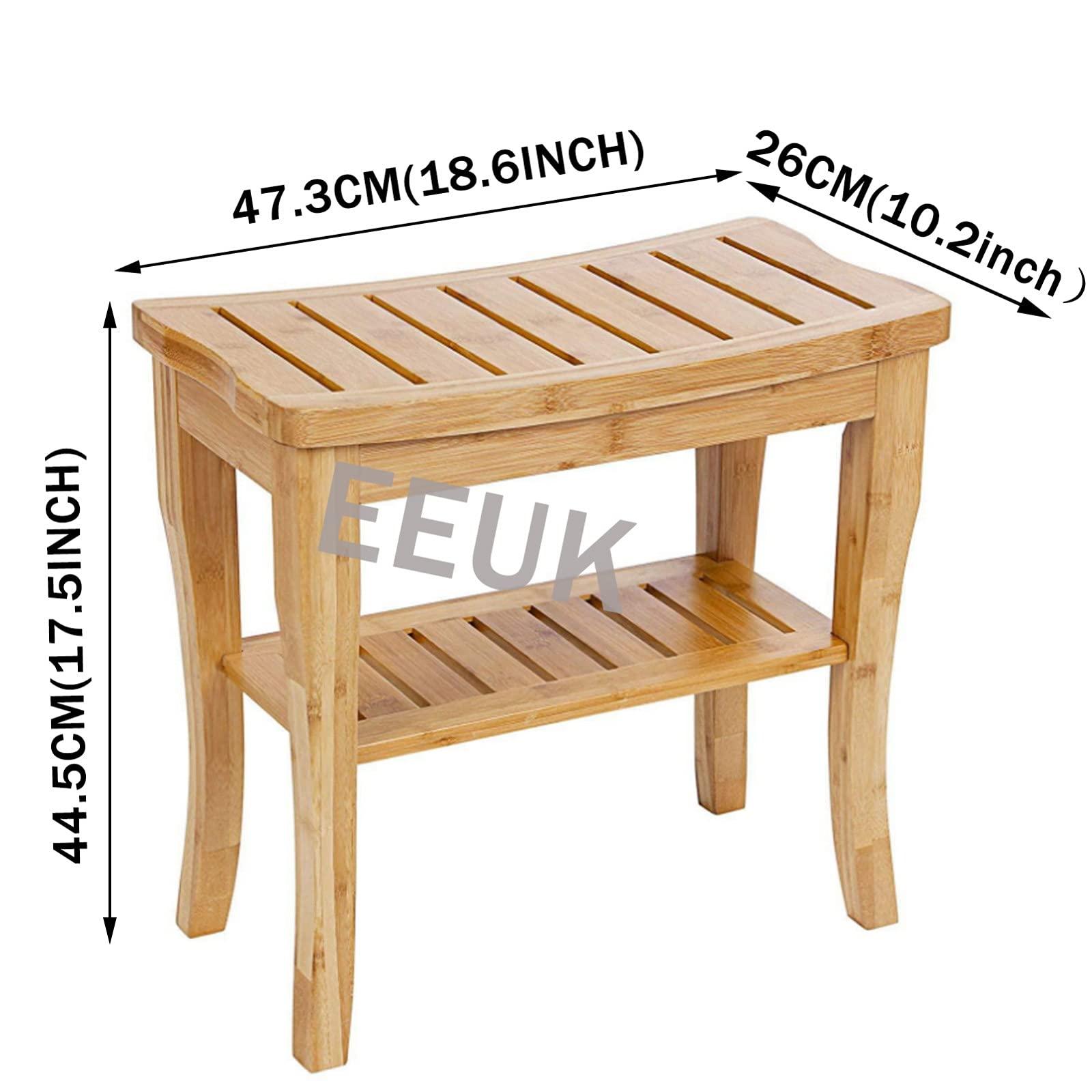 MQSS MQSS Shower Bench Wood Waterproof, Bamboo Teak Shower Stool for Shaving Legs with 2-Tier Storage Shelf Shower Spa Chair Seat for Indoor Outdoor