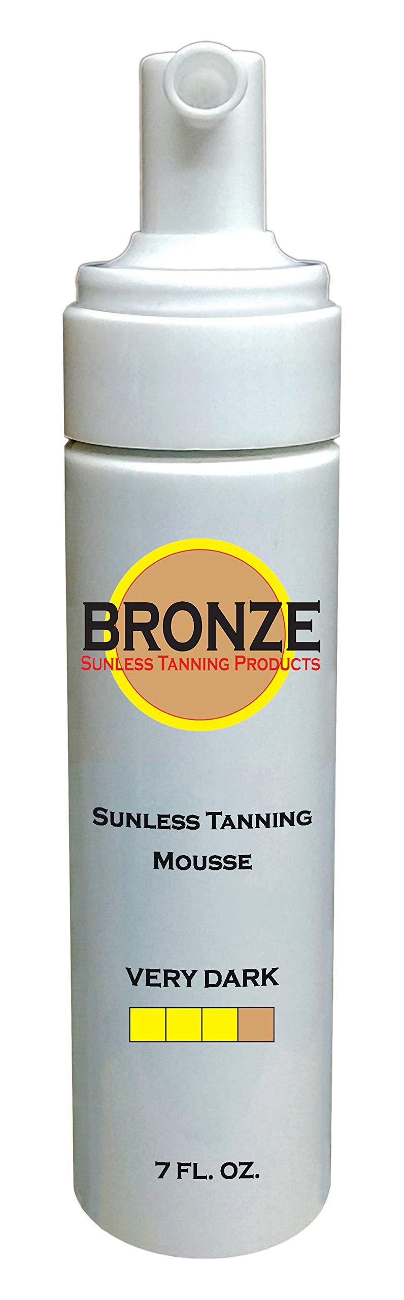 BRONZE - Sunless Self Spray Tanning Products BRONZE - Sunless Self Tanning Foam Mousse - VERY DARK - 7 oz + INCLUDES: Applicator Mitt, Application Gloves and Best Fake Tanner Lotion Spray Sample Gorgeous, Natural Looking Tan Lasts 7 Days