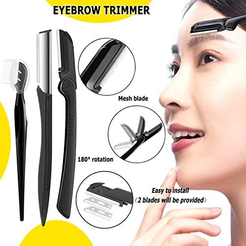 ONEUPIN 8 In 1 Eyebrow Grooming Kit, Multipurpose Exfoliating Dermaplaning Tool, Male And Female Facial Razor Facial Trimming Razor Eyebrow Brush Scissors Tweezers Tool