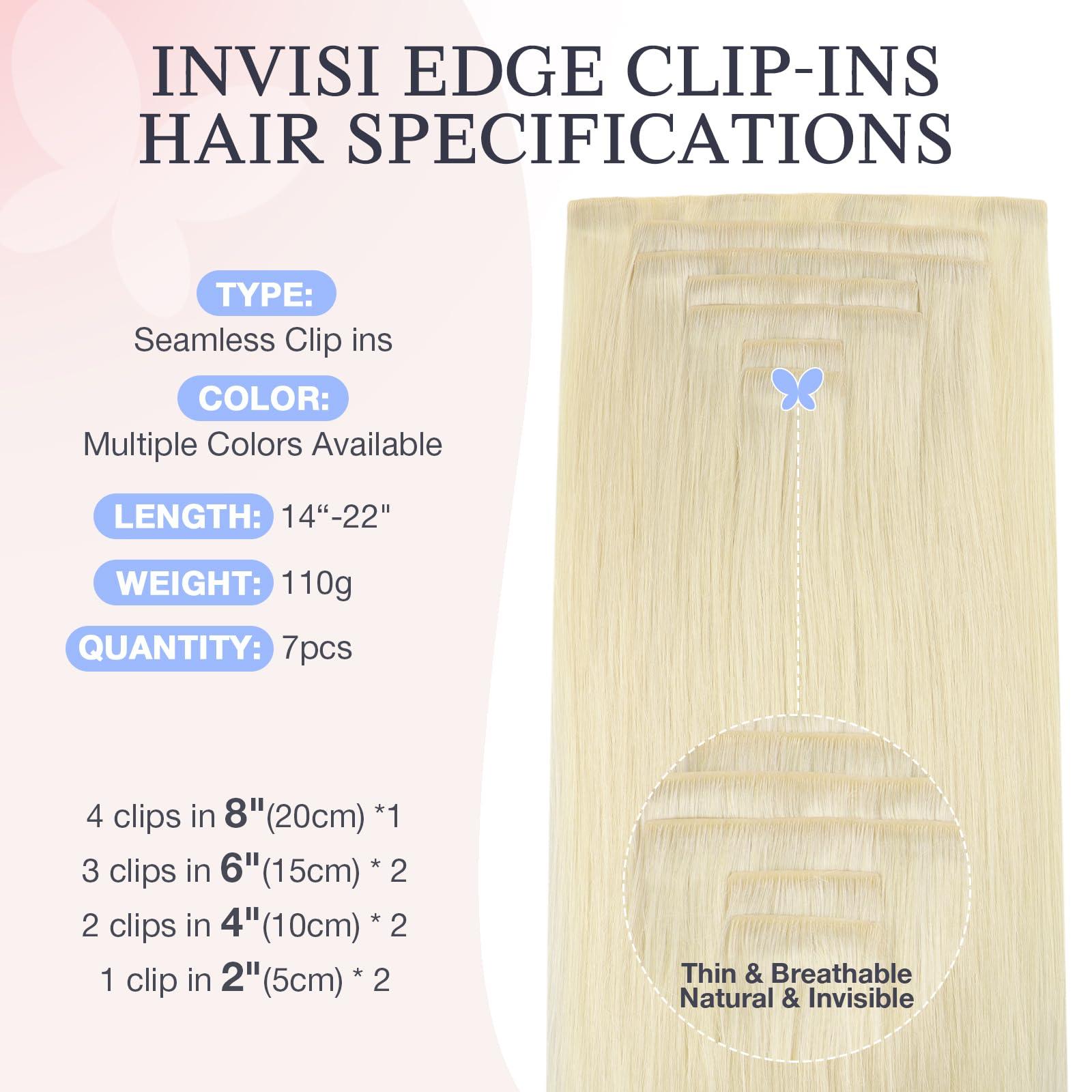 DOORES DOORES Clip in Hair Extensions Human Hair 18 inch 110g 7pcs, Platinum Blonde Virgin Human Hair Clip in Extensions, Invisi Edge Clip in, Silky Straight Human Hair Extensions for Women