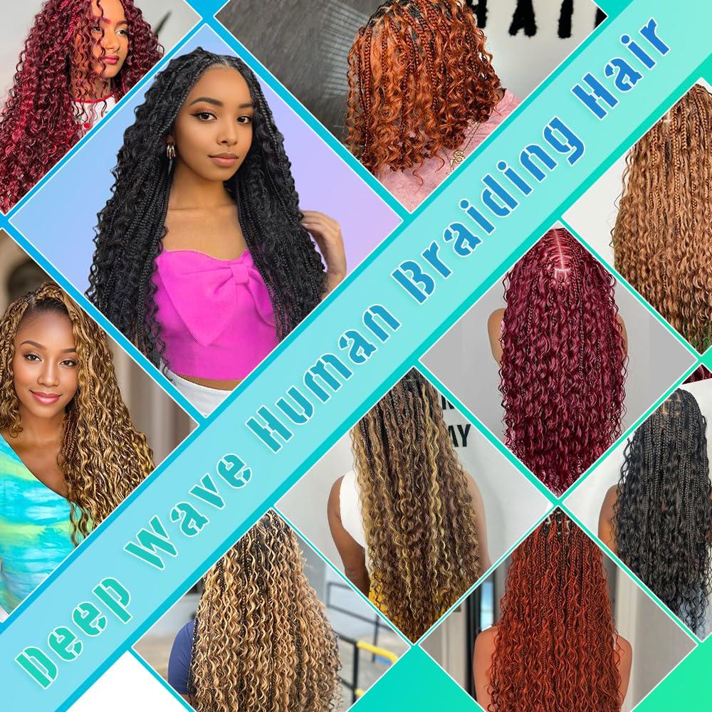 Renyarch Blonde Human Braiding Hair for Boho Braids 14 Inch 100g Human Hair Braiding Hair Deep Wave Bulk Human Hair for Braiding No Weft Brazilian Virgin Curly Human Hair Brading Hair Extensions 27#
