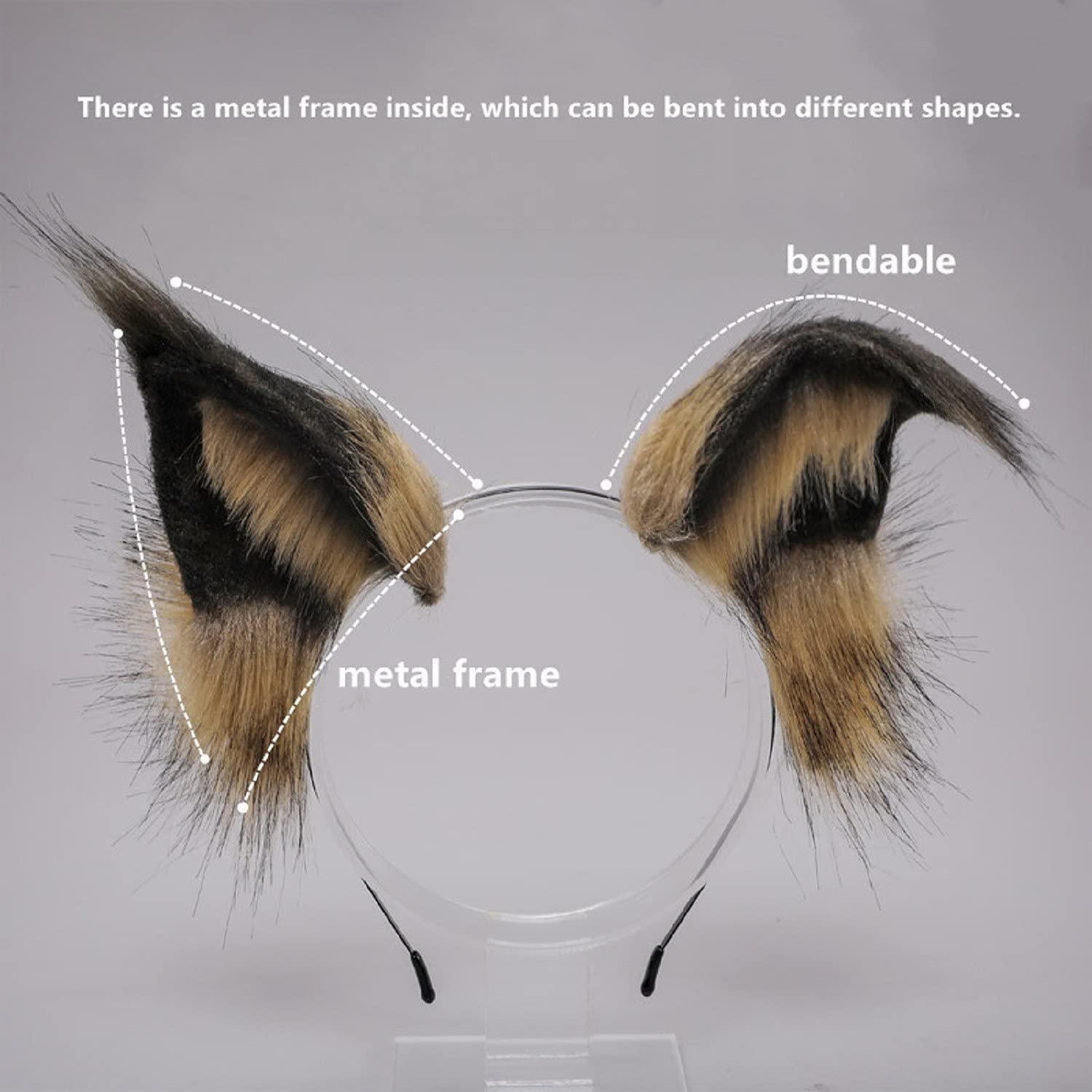 Fxaelian Fxaelian Anime Cute Wolf Cat Dog Ears Headband Hair Clips Halloween Cosplay Costume Party Hair Clips Headpiece Hair Accessories Hairband Headwear Unisex Grey