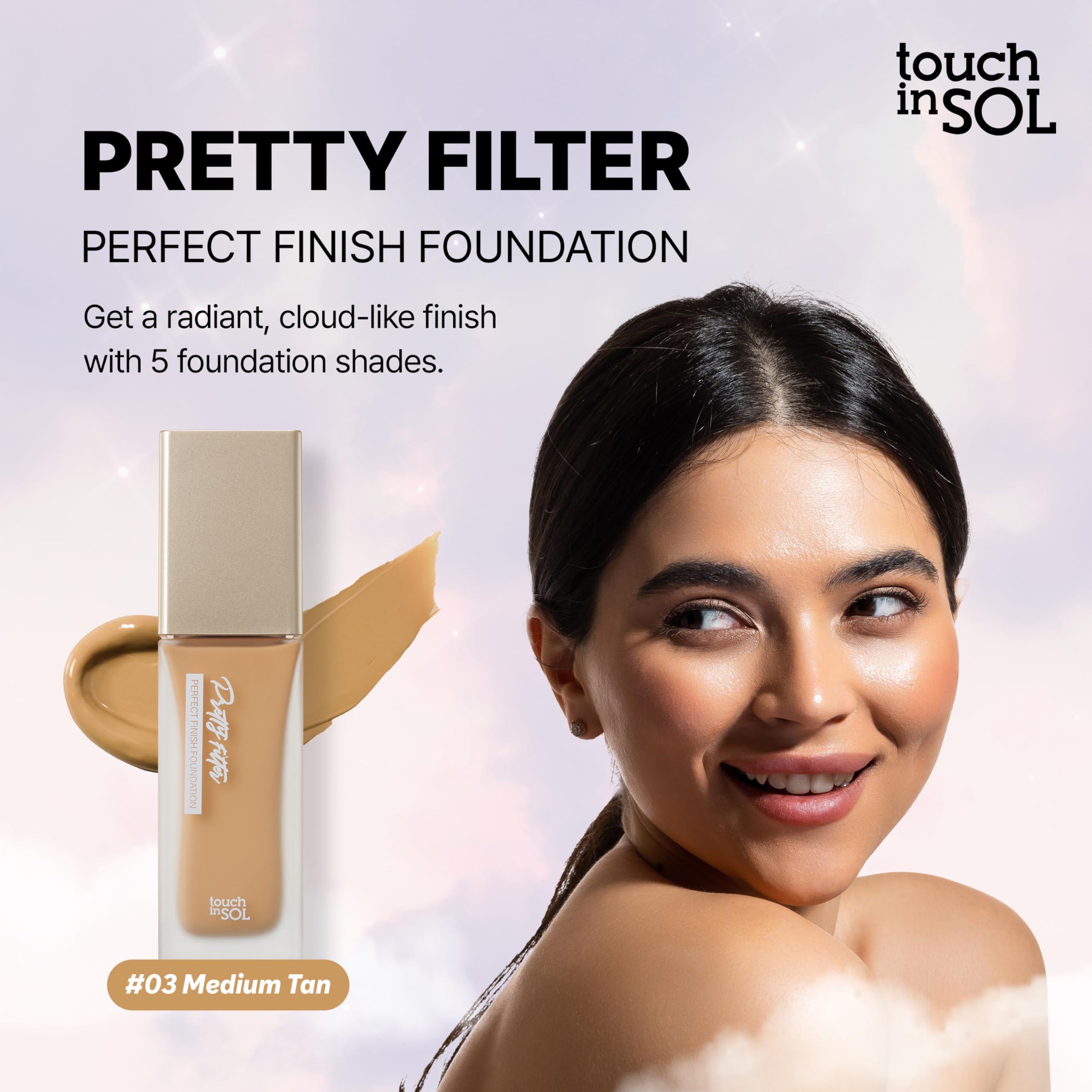 Touch in Sol TOUCH IN SOL Pretty Filter Perfect Finish Foundation for Flawless, Natural Look - Lightweight and Full-Coverage Matte Base for All Skin Types, 1.18 fl.oz. (#3 Medium Tan)