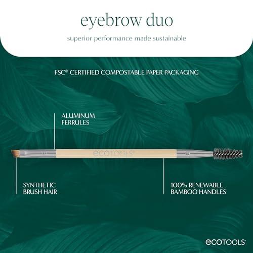 EcoTools EcoTools Eyebrow Brush Duo, Tame, Sculpt & Fill in Brows, Multipurpose For Eyebrow Gel, Powder, & Cream, Dual-Ended Spoolie & Angled Brow Brush, Eco Friendly, Cruelty-Free, & Vegan, 1 Count